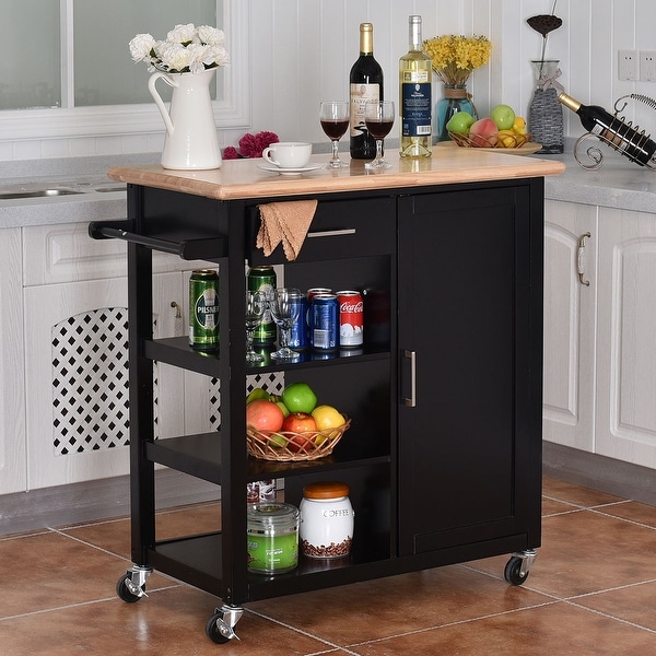 Costway 4-Tier Rolling Wood Kitchen Trolley Cart Island ...
