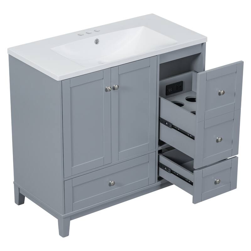 36 Inch Modern Bathroom Vanity with USB Charging