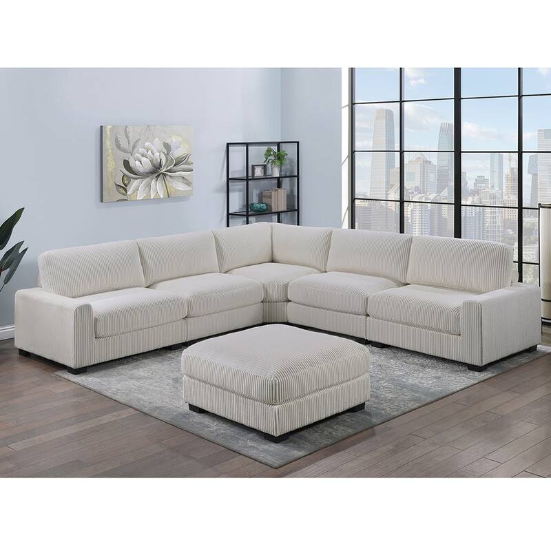 Beige Wide-Welt Corduroy Upholstered Modular Piece