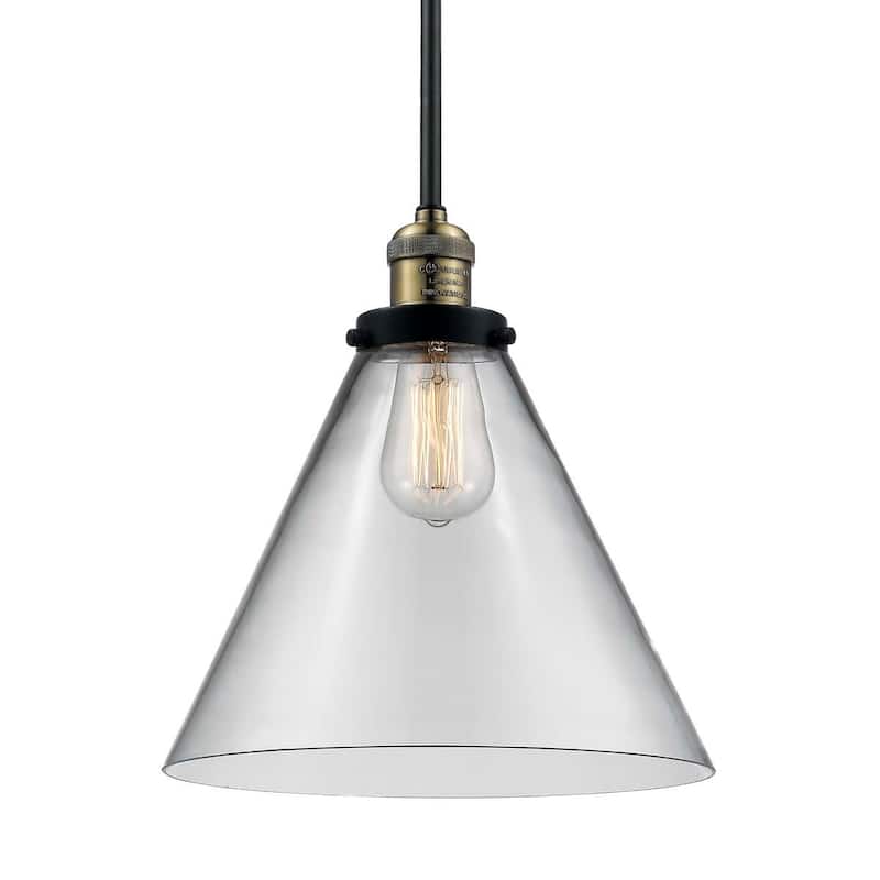 Innovations Lighting X-Large Cone Single Light 12" Wide Pendant with - Black / Antique Brass / Clear