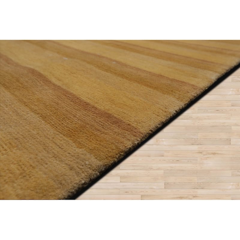 Hand Knotted Tibetan Gold, Tan Striped Wool Modern Oriental Area Rug - 6' x 8' 11''