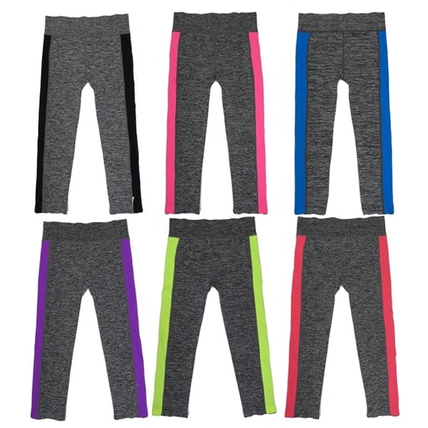 Women 6 Pack Space Dye Neon Stipes Athletic Sports Full-Length Leggings