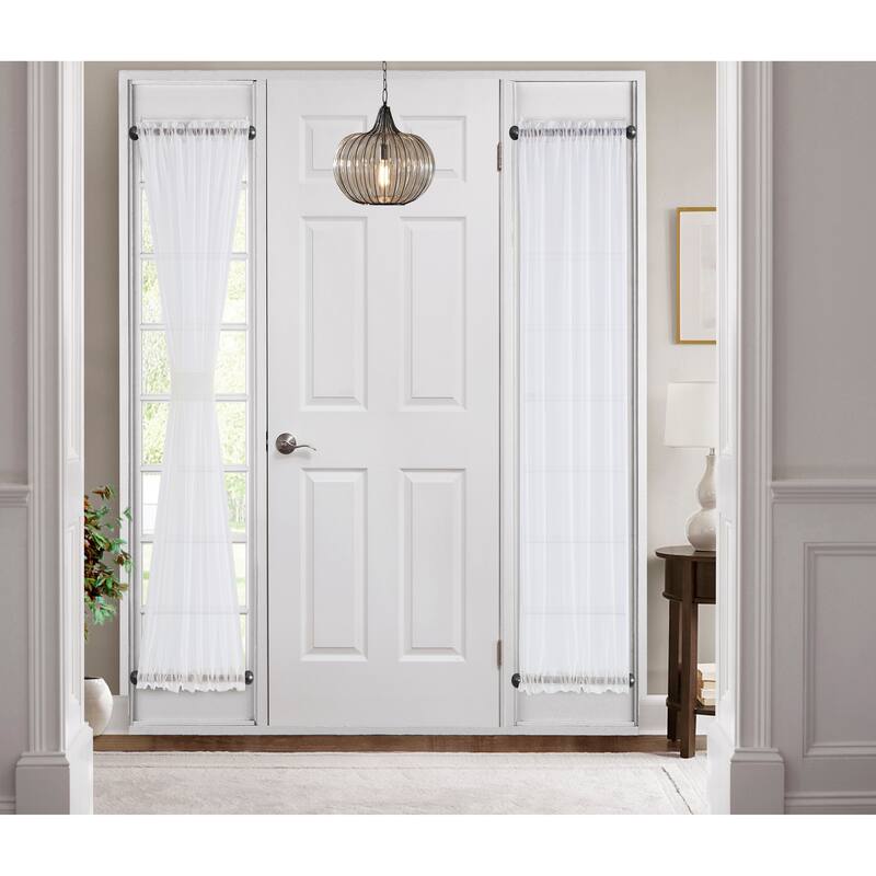 HLC.me Rome Sheer Voile French Door Patio Sidelight Window Treatment Curtain Panels with Tieback Kitchen - 2 Panels
