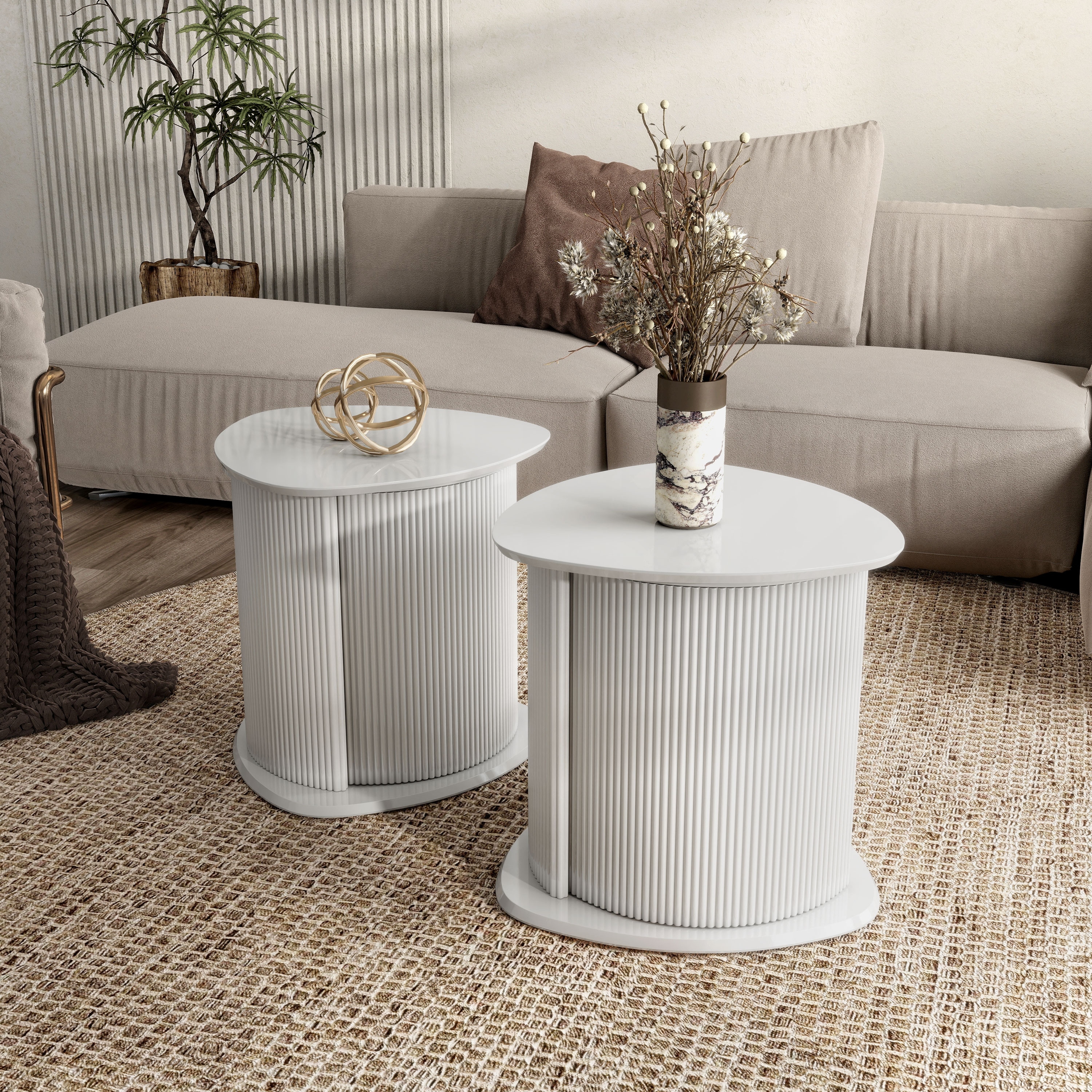 Furniture of America Astra Modern Glossy White Triangle 2-Piece 2-Shelf End Table Set