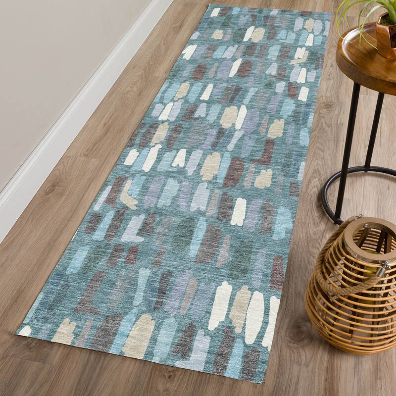 Machine Washable Indoor/ Outdoor Modern Mosaic Chantille Rug