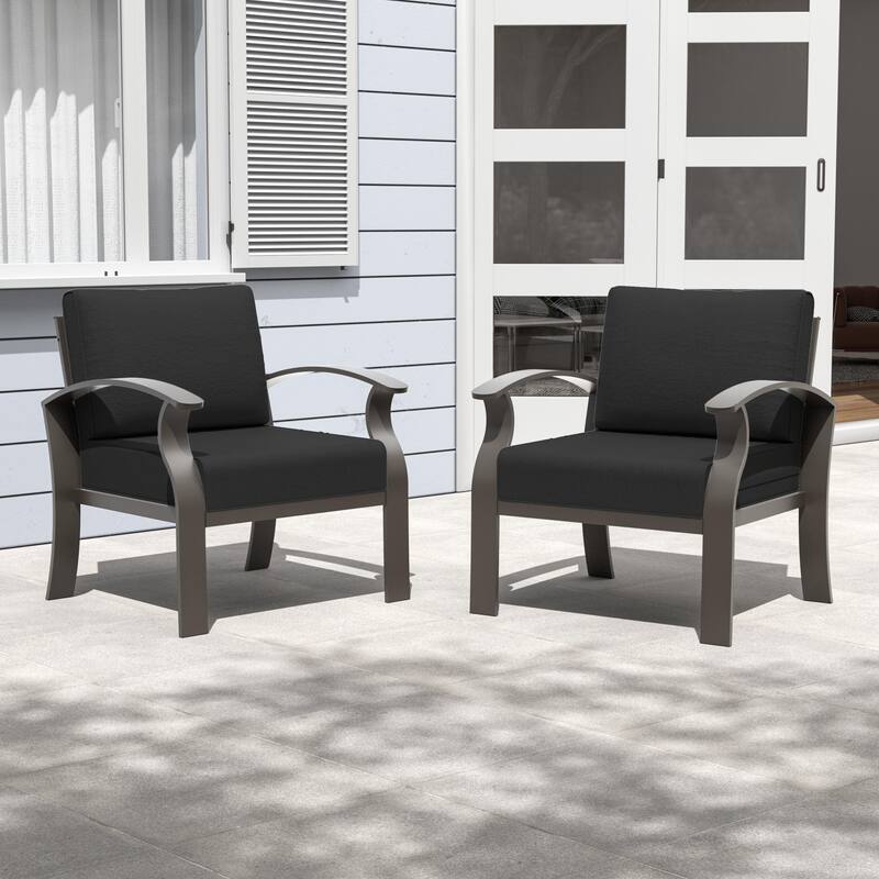 2-Seats Outdoor Aluminum Sofas Chairs with Black Cushions