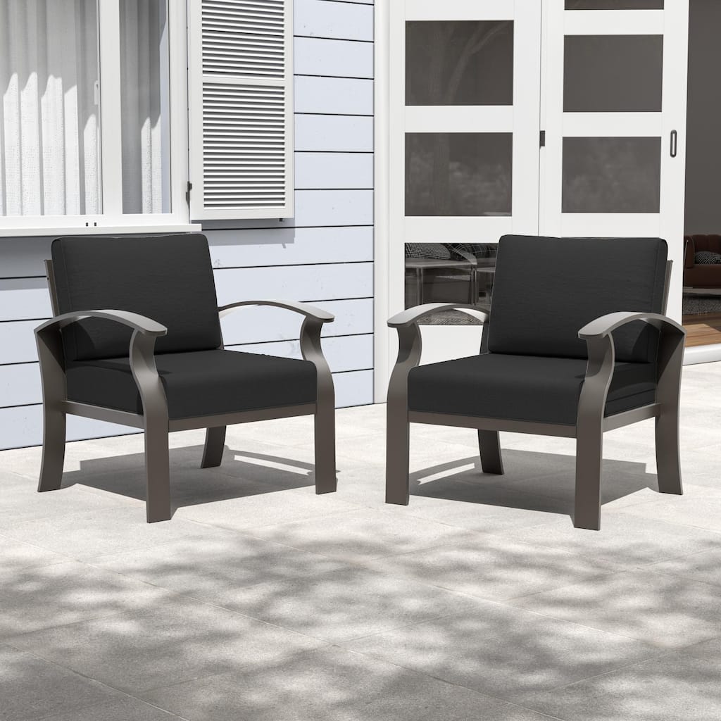 2-Seats Outdoor Aluminum Sofas Chairs with Black Cushions