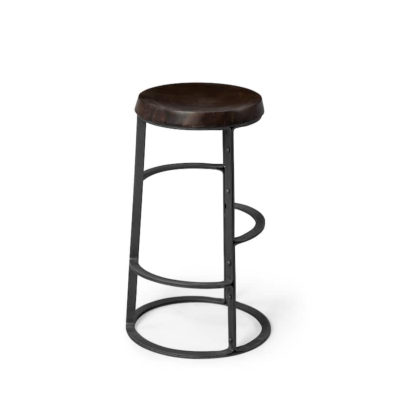 Neo Dark Brown Solid Wood Seat with Black Metal Frame Counter Stool - 15.8"W x 15.8"D x 26.3"H