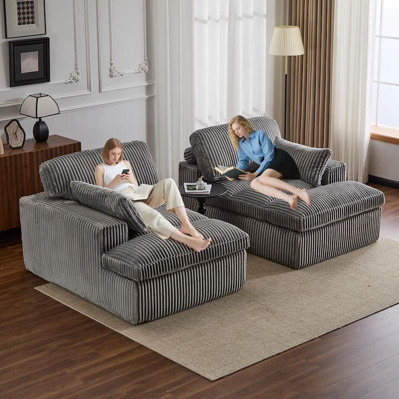 Modular Corduroy Upholstered Sectional Sleeper Sofa Bed with Double Chaise Lounge Chairs Livingroom Oversized Deep Seat Loveseat