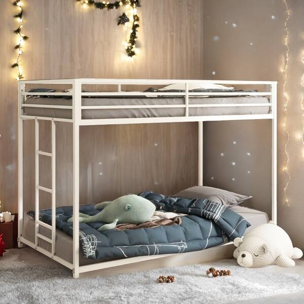 slide 2 of 13, Adam Sturdy Twin over Twin Metal Bunk White for Kids and Adult, Low Profile and Easy Climbing with Stable Ladder