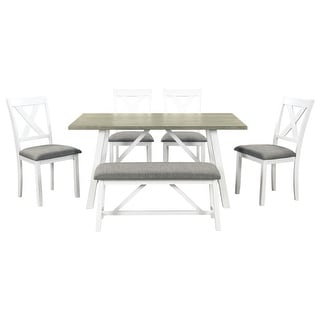 6 Piece Rectangular Dining Table Set with Bench & Upholstered Chairs ...