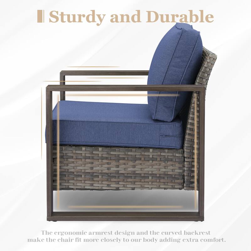 Outdoor Sofa Club Chair, Swivel Chair with Ottoman and Table - Grey