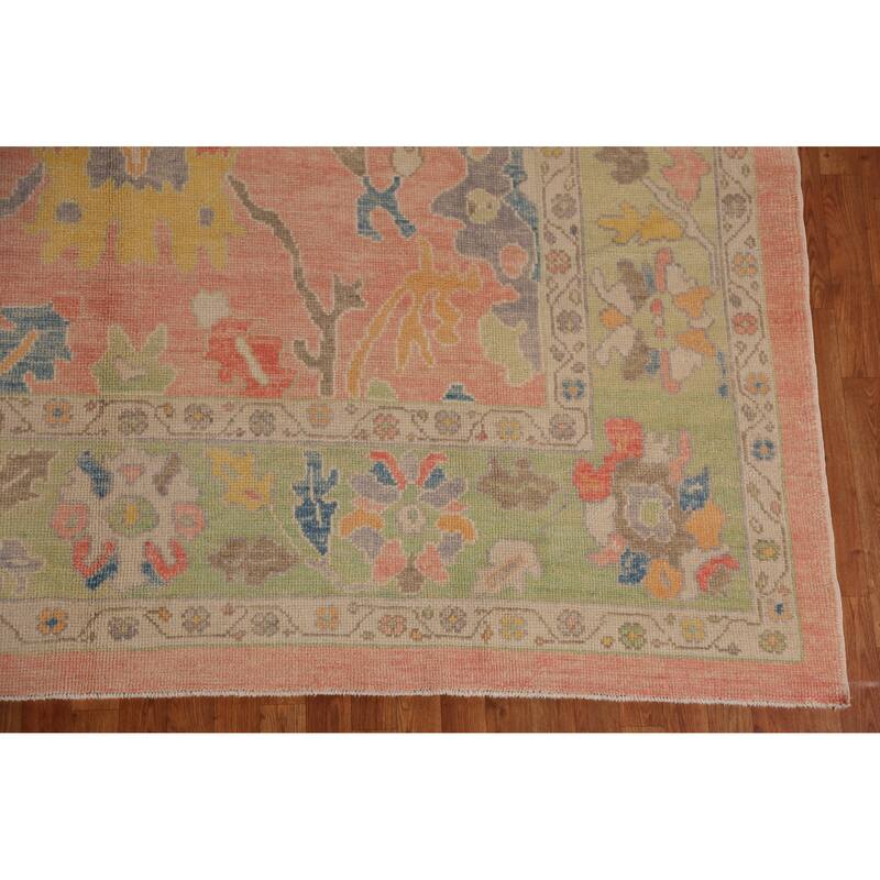Hand Knotted Oriental 100% Wool Carpet Transitional All-Over Coral Oushak Area Rug - 12' 2'' X 9' 0''