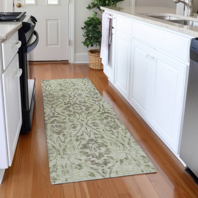 Premium Washable Super Soft Floral Damask Mayfield Rug - Aloe - 2'3" x 7'6"