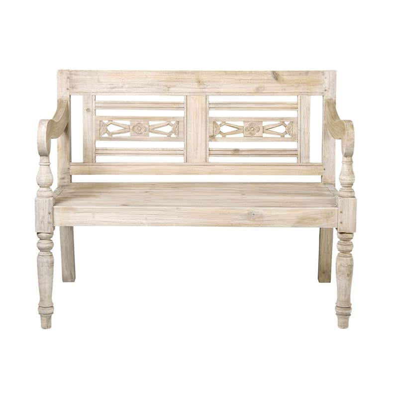 Solid Mindi Wood Handmade Rustic White Wash Bench by East at Main