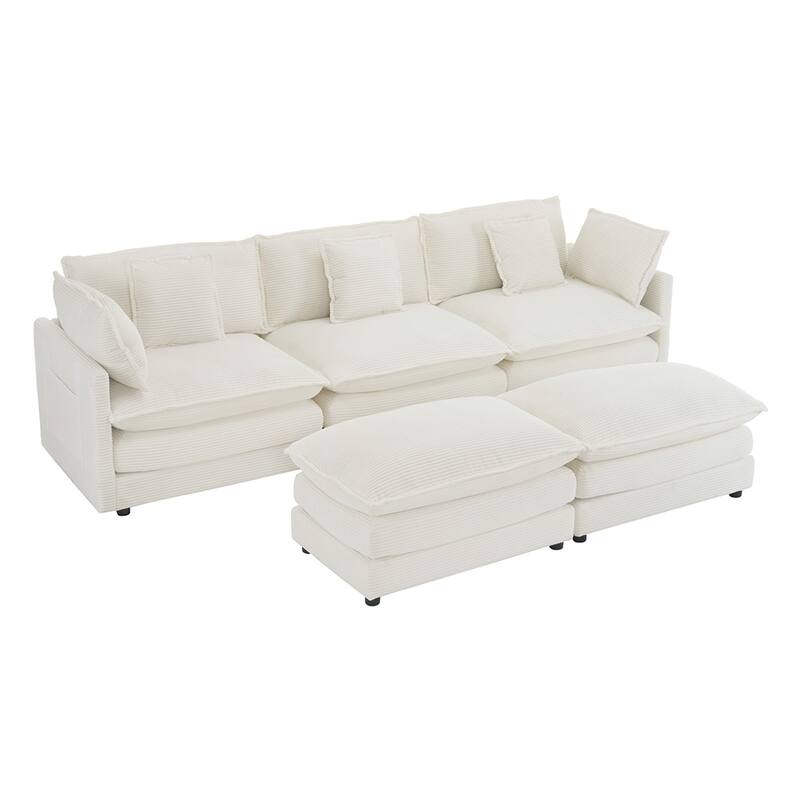 112.6" Corduroy L-Shape Sectional Sofa,Spacious Modular Design,Storage