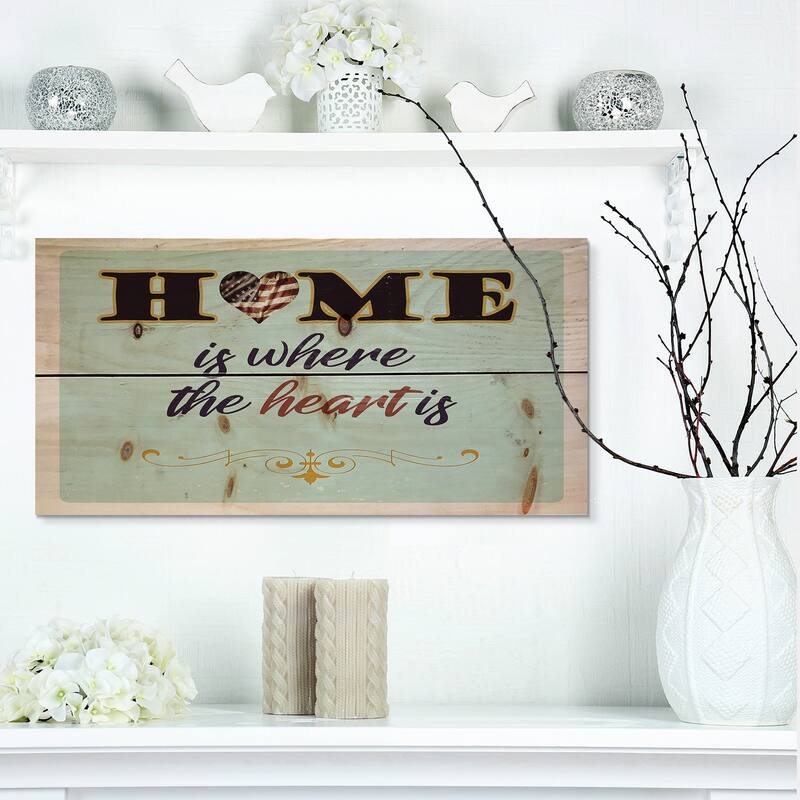 Designart 'Home is where the heart is' Textual Entrance Art on Wood ...