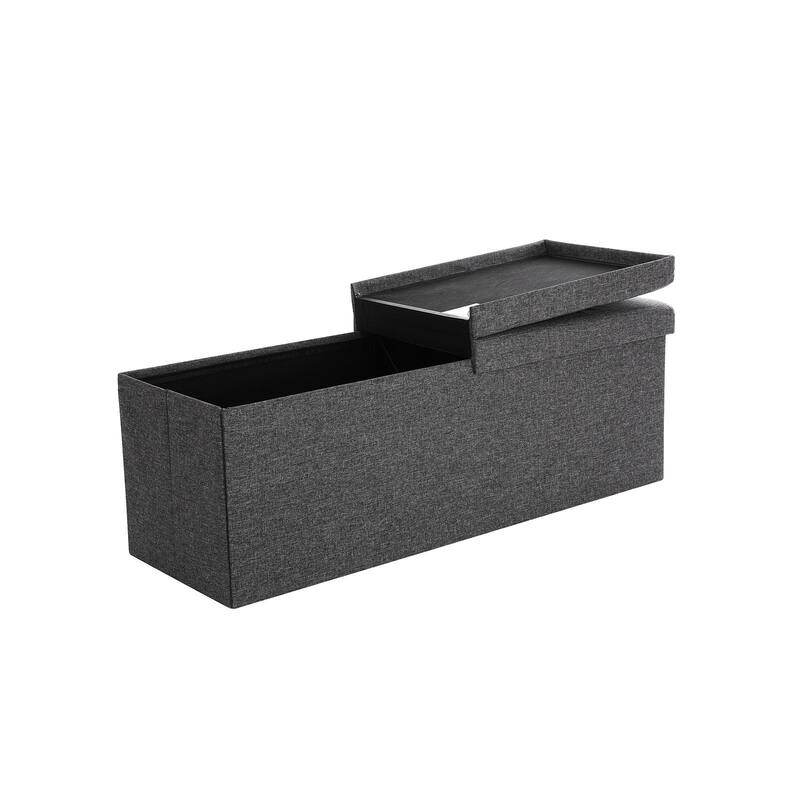 43.3 Inches Slate Grey Folding Storage Ottoman Bench with Flip-up Lid and Padded Seat -