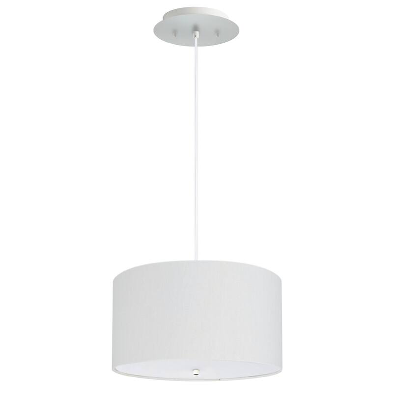 2 Light Pendant 18"w White Linen Shade with Diffuser, White Cord