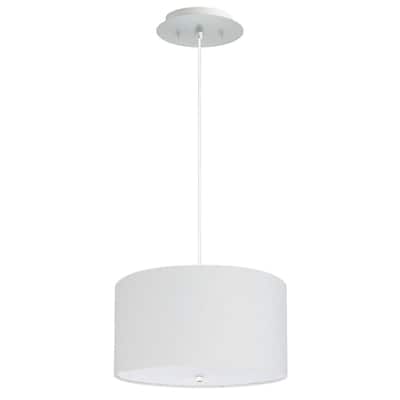 2 Light Pendant 18"w White Linen Shade with Diffuser, White Cord