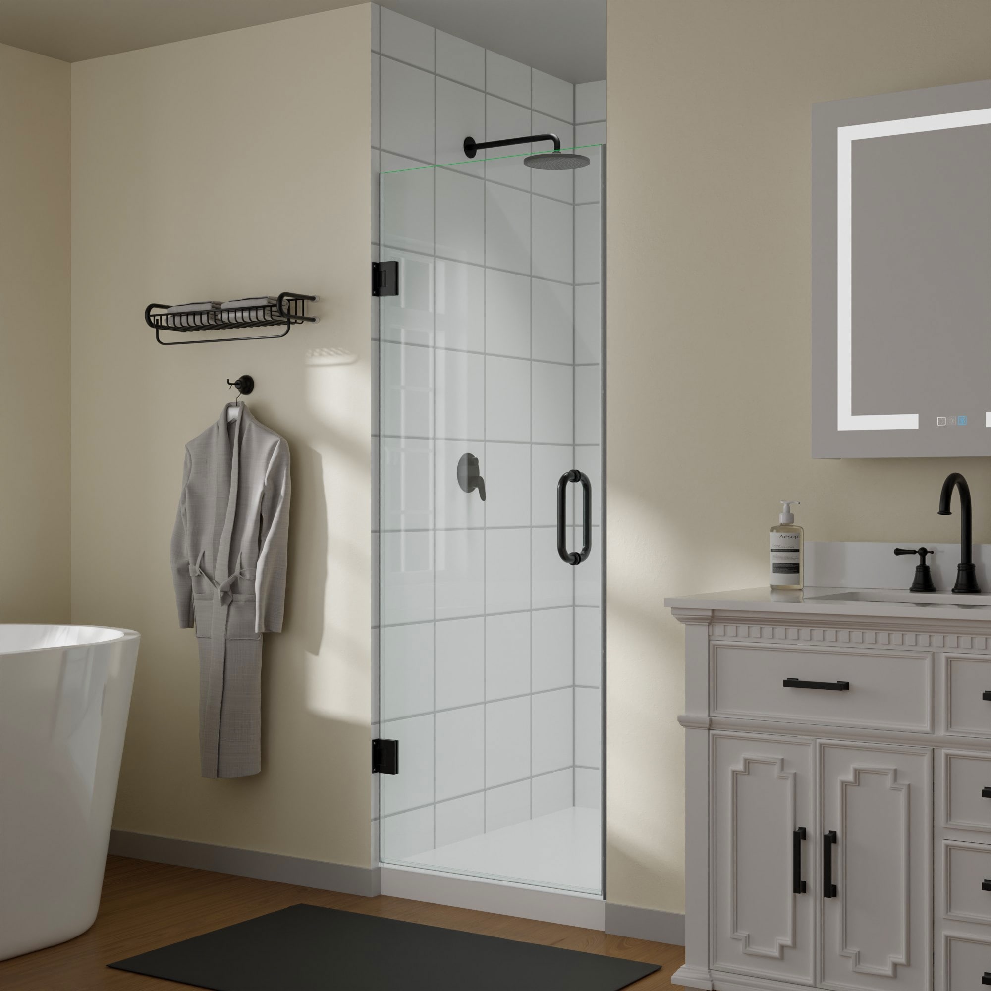 28" W x 72" H Frameless Shower Door - 3/8" (10mm) Tempered Glass, Hinged Single Swing, Reversible Installation