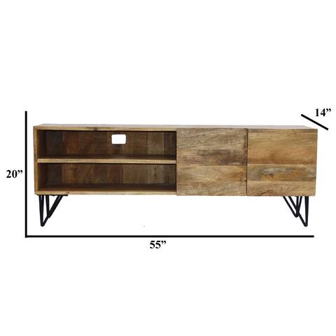 Industrial Style Mango Wood and Metal Tv Stand With Storage Cabinet, Brown