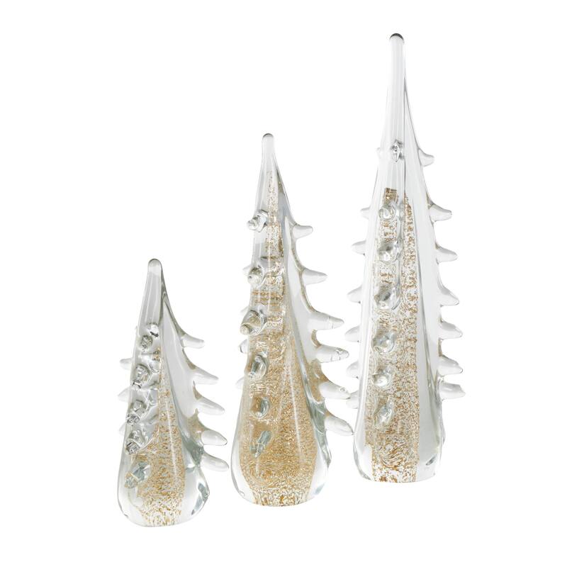 Glass Tree Dimensional Sculpture with Gold Flake Accents - Set of 3 Gold - Roche River Decor - 4"W x 4"L x 15"H
