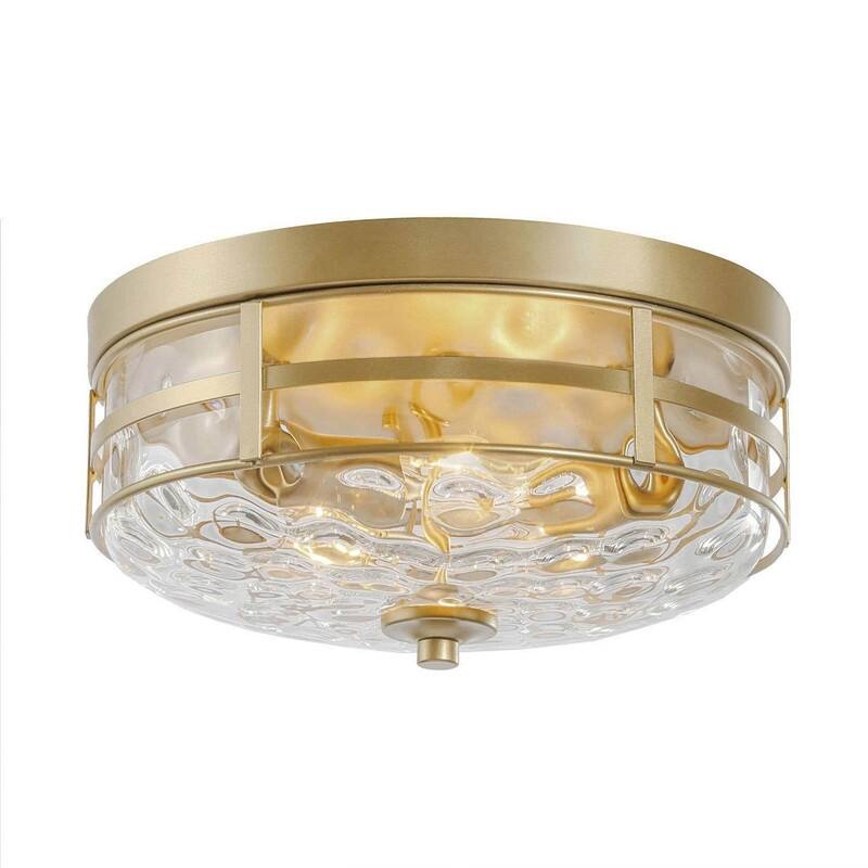 Mid-century Modern 3-light Gold Flush Mount Lights Glass for Kitchen Island - D 12.5"x H 6"