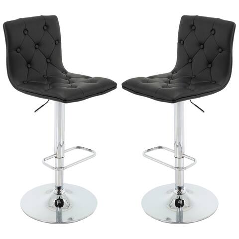 Brage Living Black Tufted PU Leather Adjustable Height Barstool with Chrome Base and Footrest