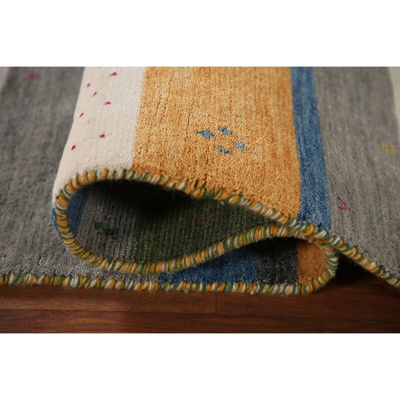 Striped Gabbeh Indian Rug Handmade Wool Carpet - 2'7"x 4'11"