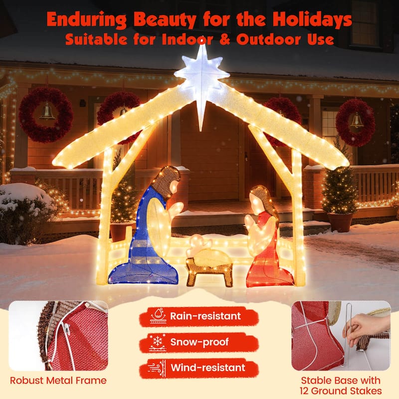 Costway 4 Ft Lighted Nativity Scene with 272 Warm & Cold White LED - as pic shows - See Details