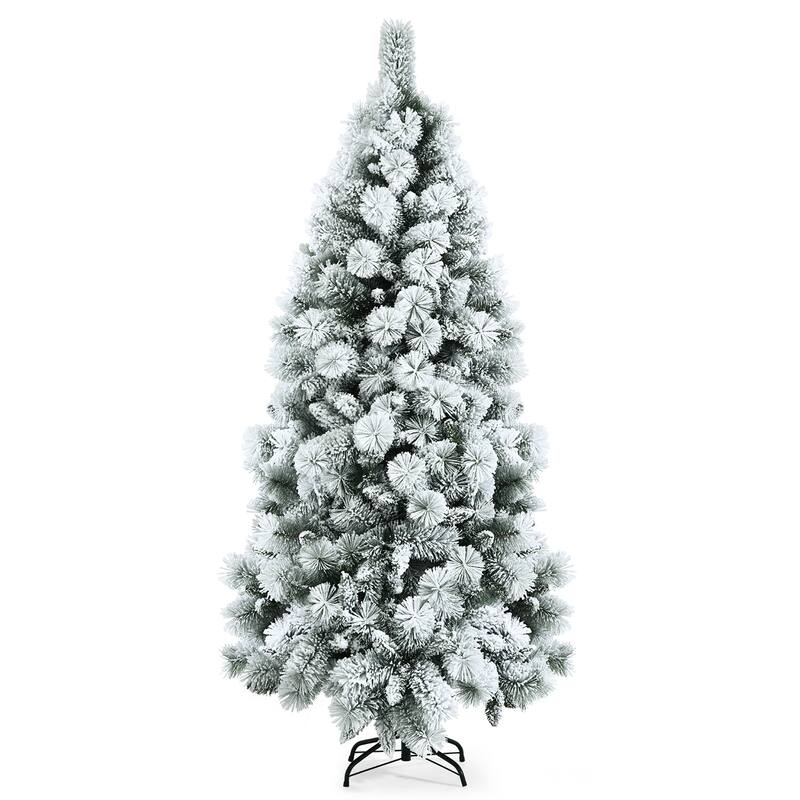 Costway 5ft/6ft/7ft Snow Flocked Hinged Artificial Slim Christmas Tree