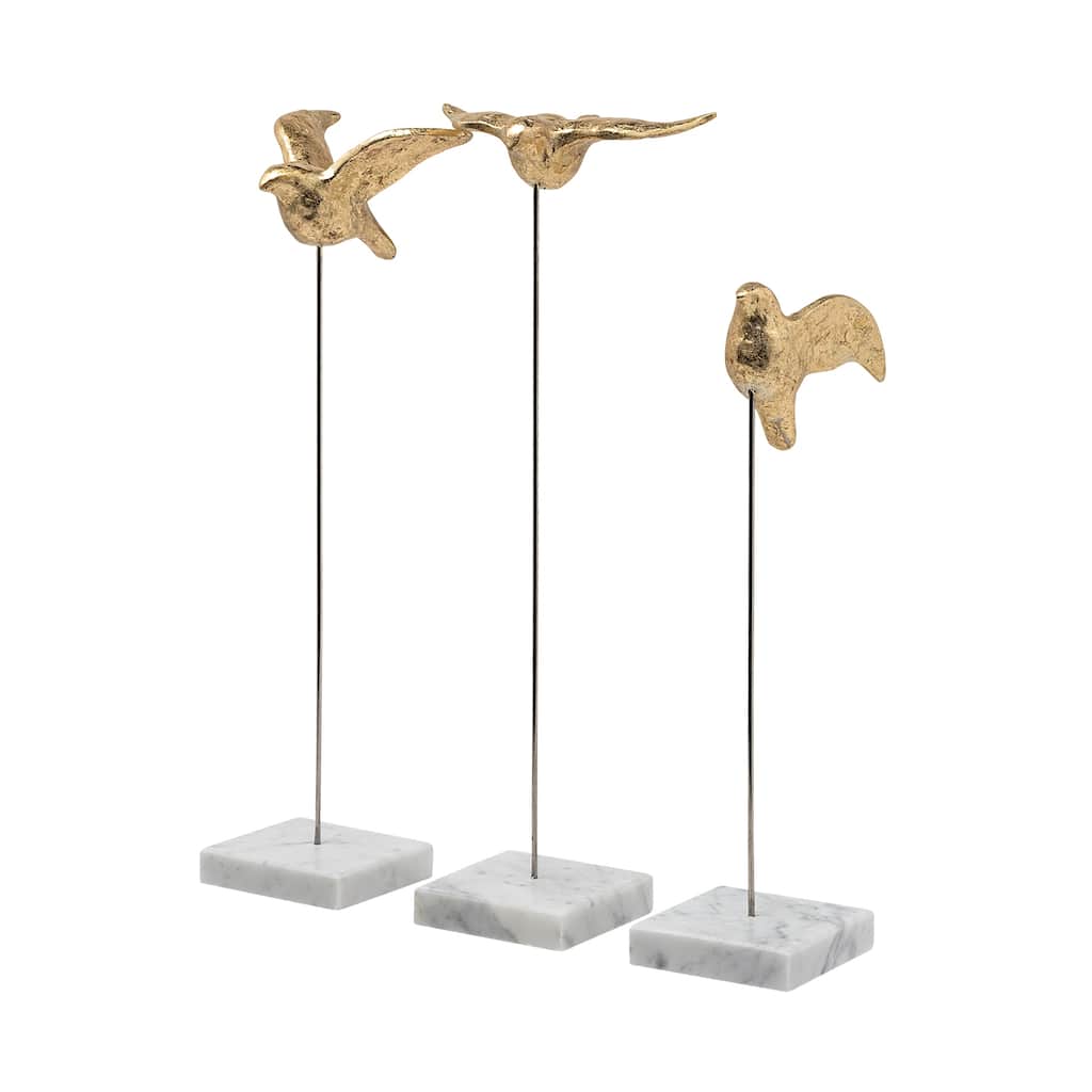 Aya Set of 3 11L x 4W Gold Metal Decorative Birds - 11.4L x 3.5W x 16.1H