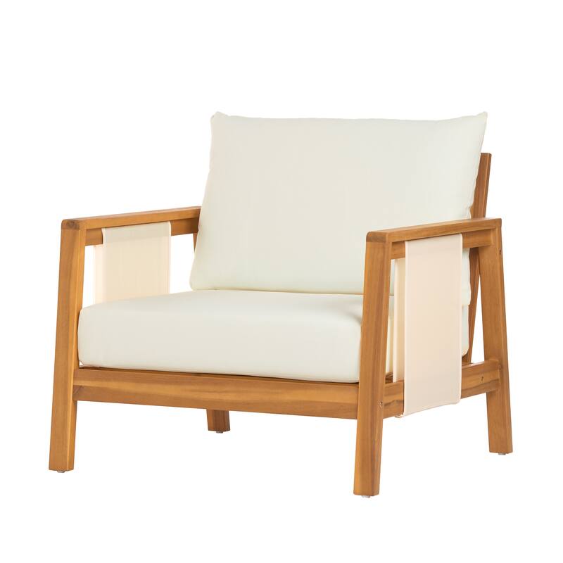 Christopher Knight Home - Arno Mid-Century Modern Outdoor Acacia Wood Sofa Seating Set with Cushions and Coffee Table