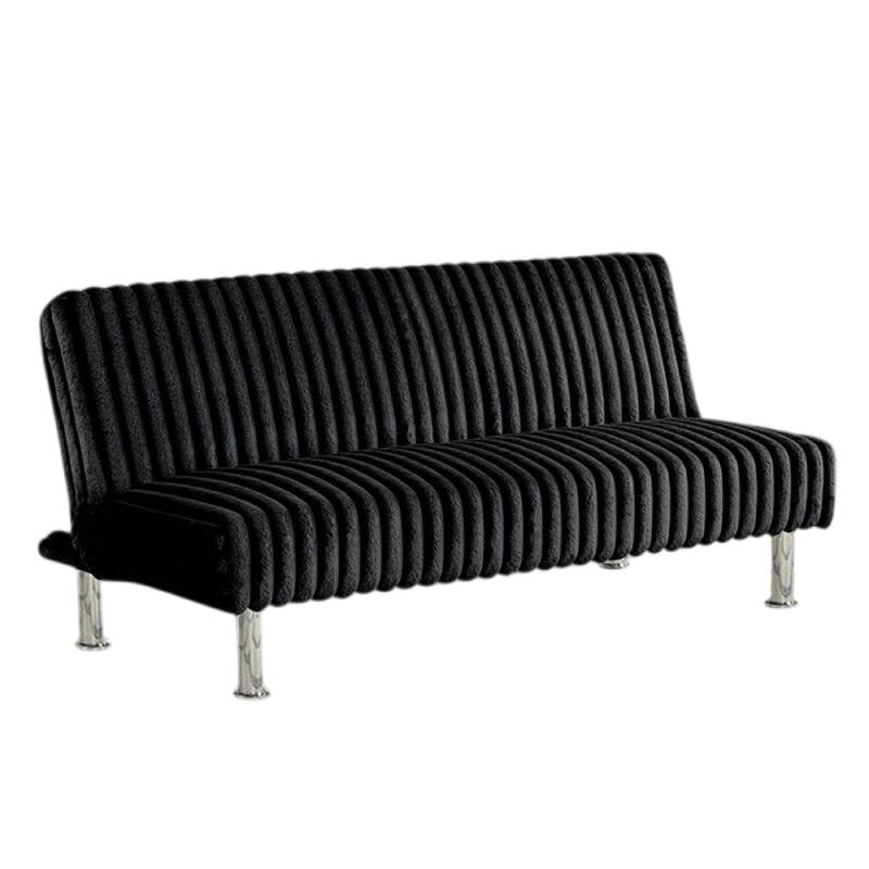 Hini Fold Out Futon Sofa Bed, Rich Black, Modern Chrome Metal Legs