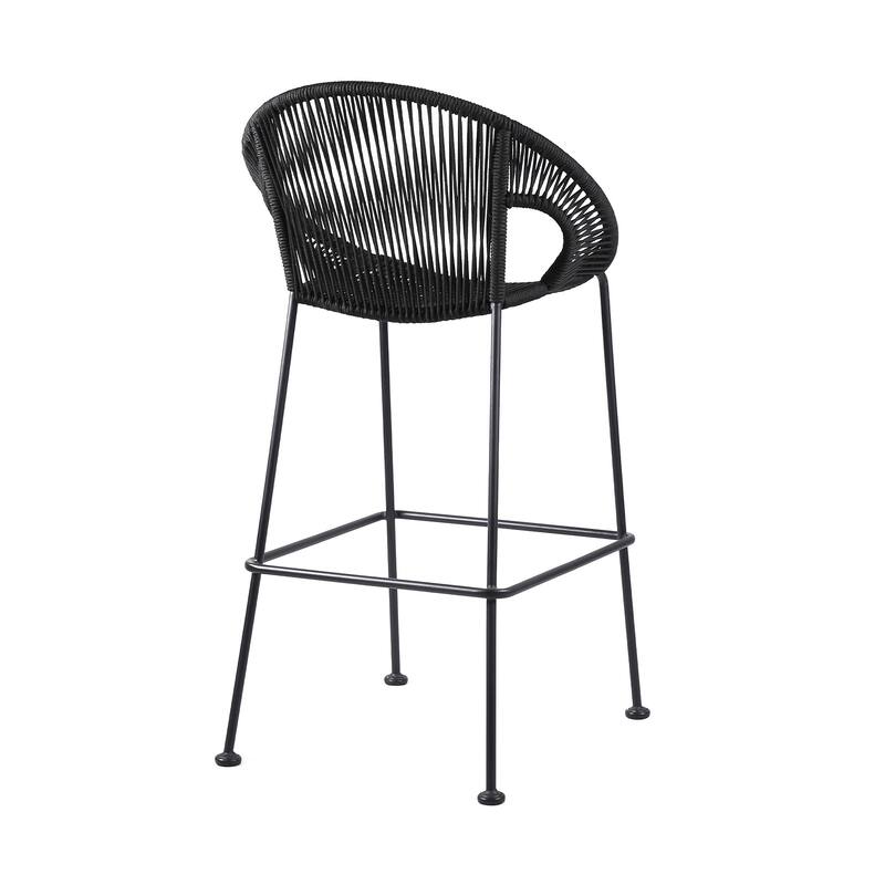 HomeRoots 40" Black Metal Low back Outdoor Counter Height Bar chair with Footrest