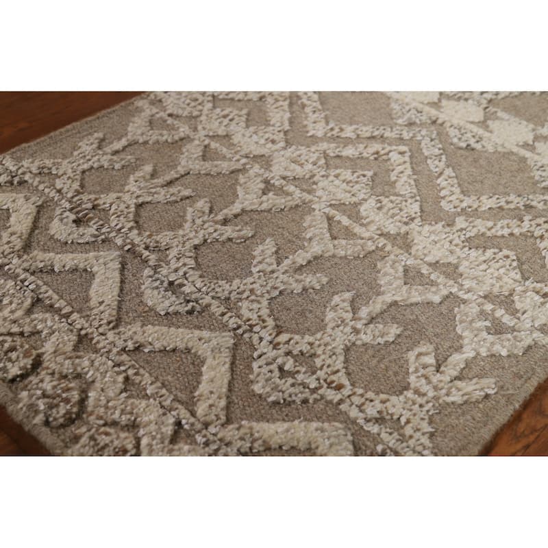 Earth Tone Moroccan Indian Accent Rug Handmade Wool Carpet - 2'0"x 3'0"