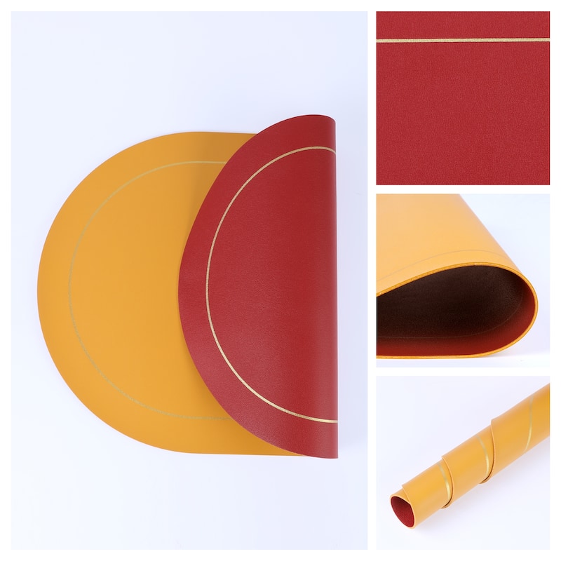 Set of 6 Faux Leather Placemats for Kitchen, Washable Table Placemats - 18*12in - Red/Yellow