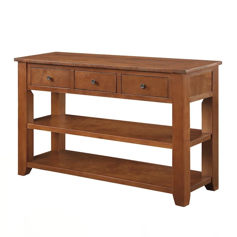 48'' Solid Pine Wood Top Console Table, Modern Entryway Sofa Side Table with 3 Storage Drawers and 2 Shelves