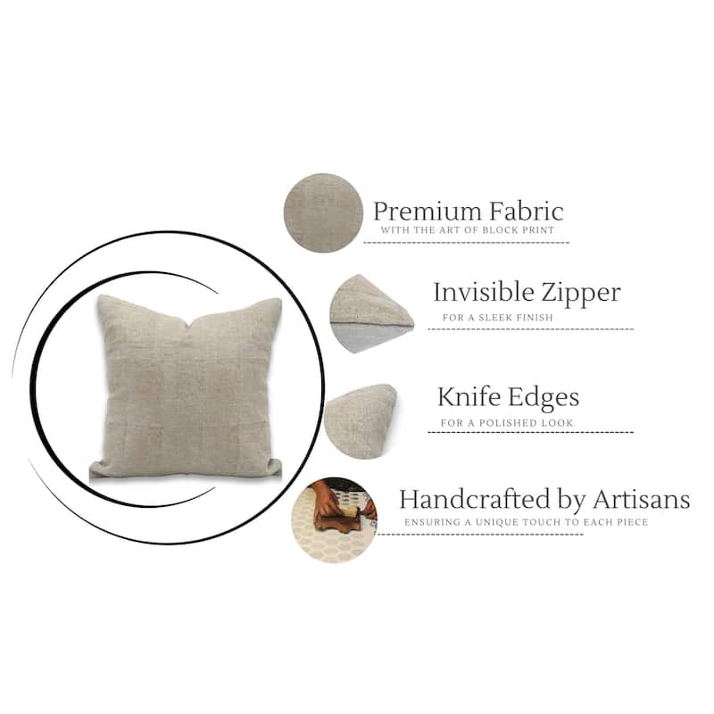Fabdivine Linen White Farmhouse Block print pillow Cover