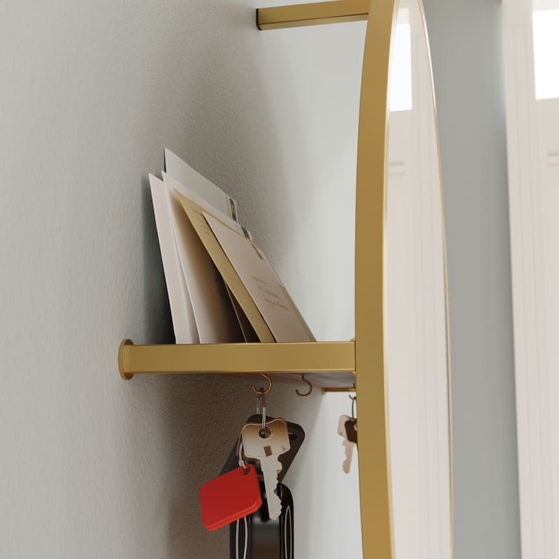 Wood Wall-Mounted Shoe Cabinet with Mirror, Brown - 30.24"W x 10.12"D x 44.02"H