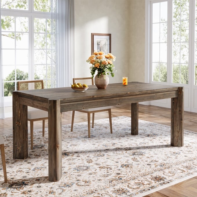 63-Inch Solid Wood Dining Table, Farmhouse Kitchen Table For 4-6