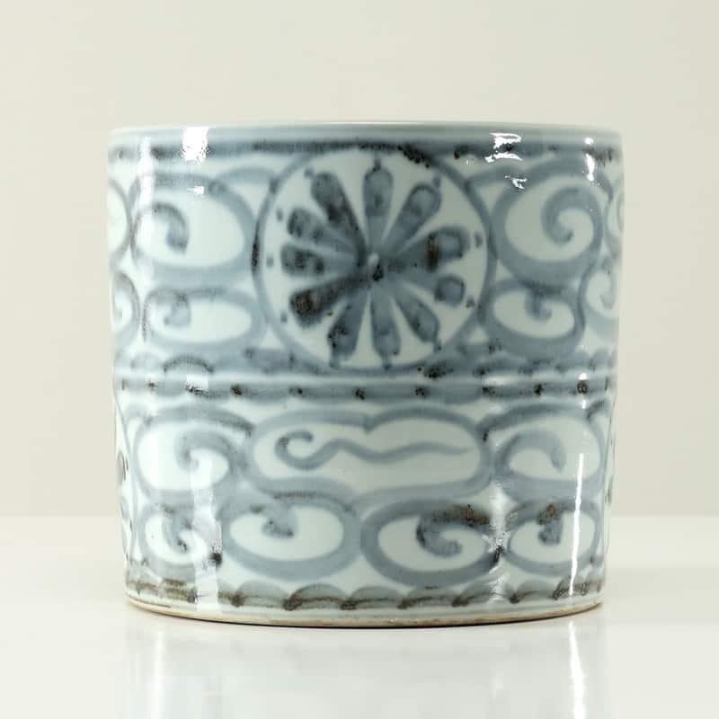 Approx. 8 Inches Tall Subtle Blue and White Pot with Floral Motif