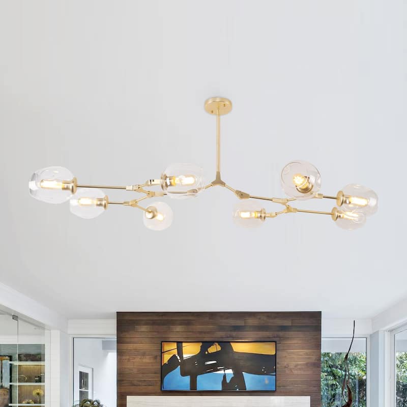 Oaks Aura Mid Century Modern 8-Light Gold Ceiling Light Adjustable Sputnik Chandelier - Clear