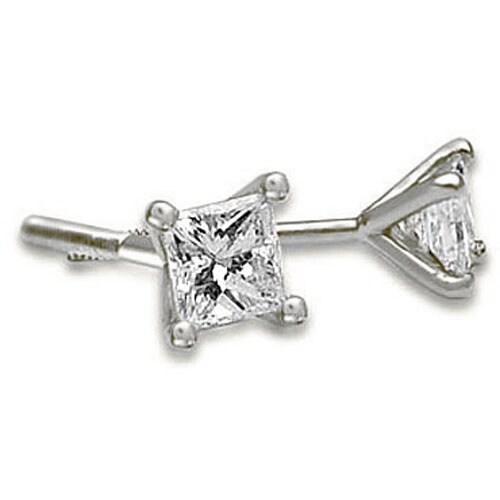 0.50 cttw. 14K White Gold Princess Cut Diamond 4-Prong Stud Earrings - White H-I