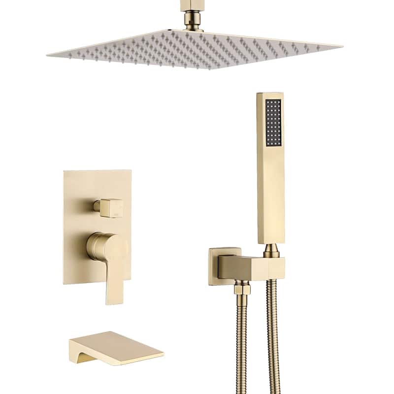 12 Inch Shower System With Waterfall Tub Spout and Handheld Sprayer Rain Ceiling Mount Tub Shower Faucet Set With Rough-in Valve