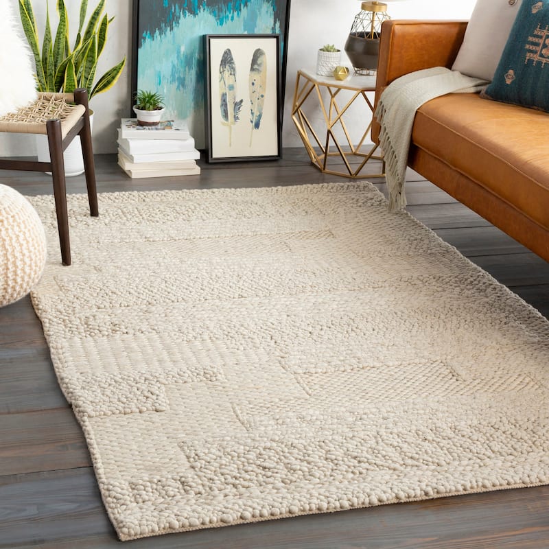 Meave Handmade Modern Wool Area Rug - 2' x 3' - Ivory/Grey