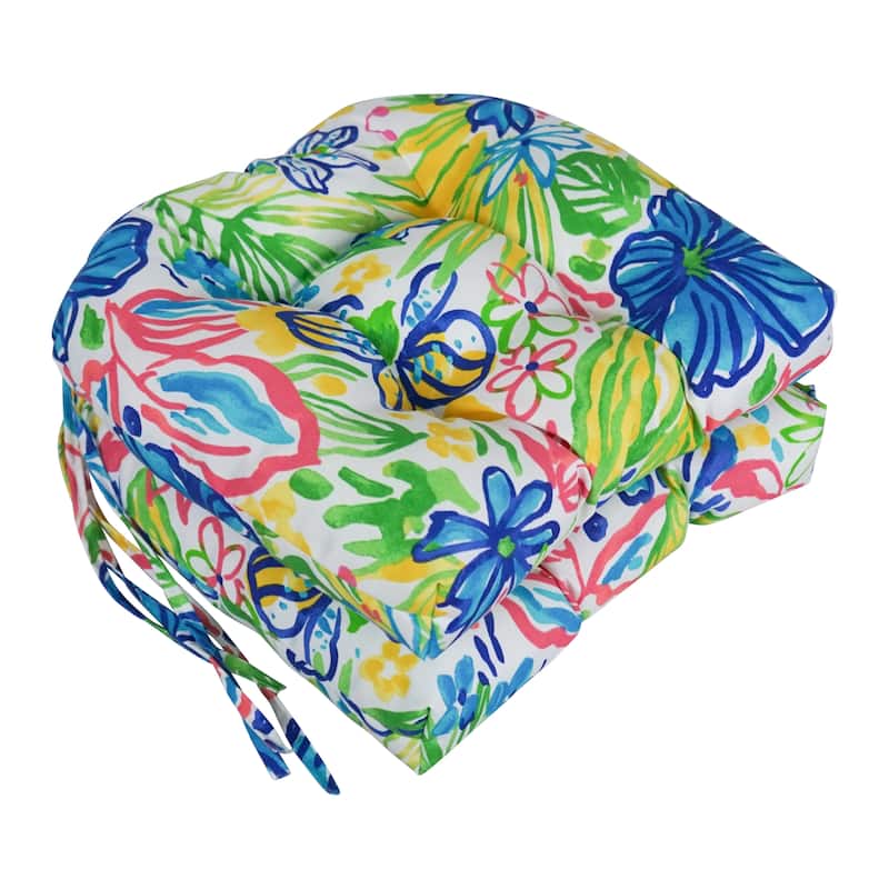 16-inch Rounded Back Tufted Indoor/ Outdoor Chair Cushions (Set of 2) - 16"