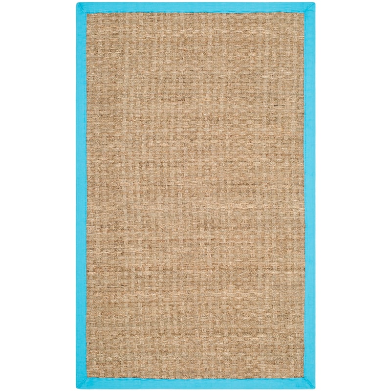 SAFAVIEH Natural Fiber Marina Basketweave Seagrass Rug - 2'3" x 4' - Natural/Turquoise
