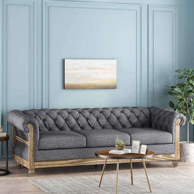 Elegant Tufted Sofa with Solid Wood Retro Legs and Metal Rivet Accents, 85.5'' Wide